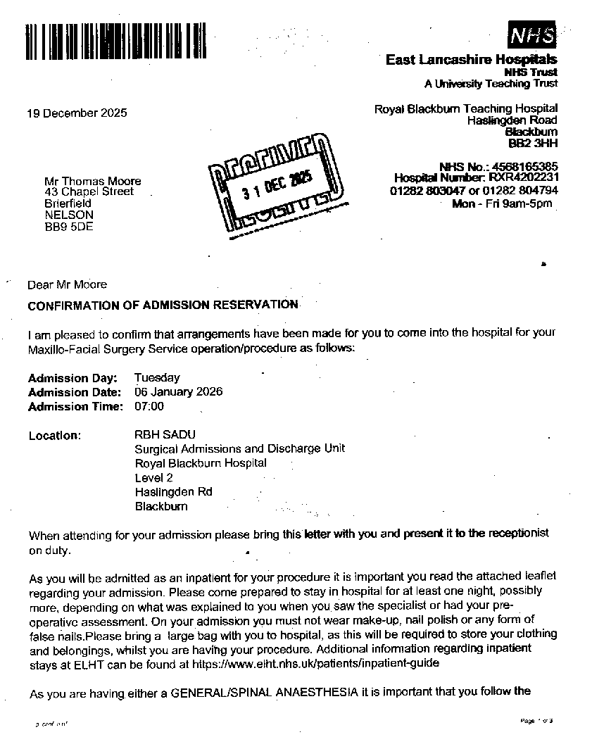 Burnley General Hospital, 19 December 2025